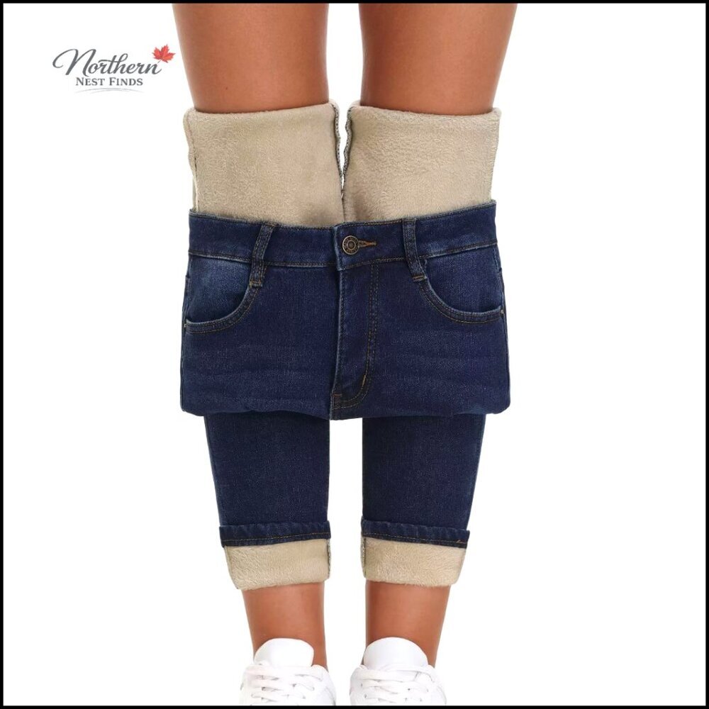 Fleece Lined Skinny Jeans High Waisted Winter Warm Stretch